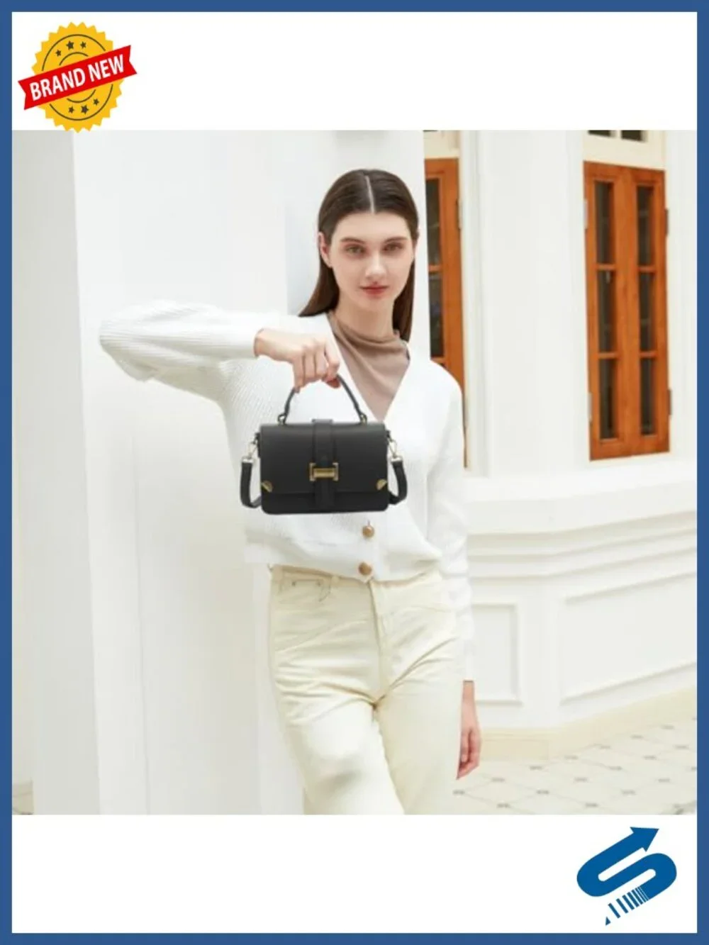 Leather Satchel Crossbody Purse with Top Handle - Gold Hardware - Small Size